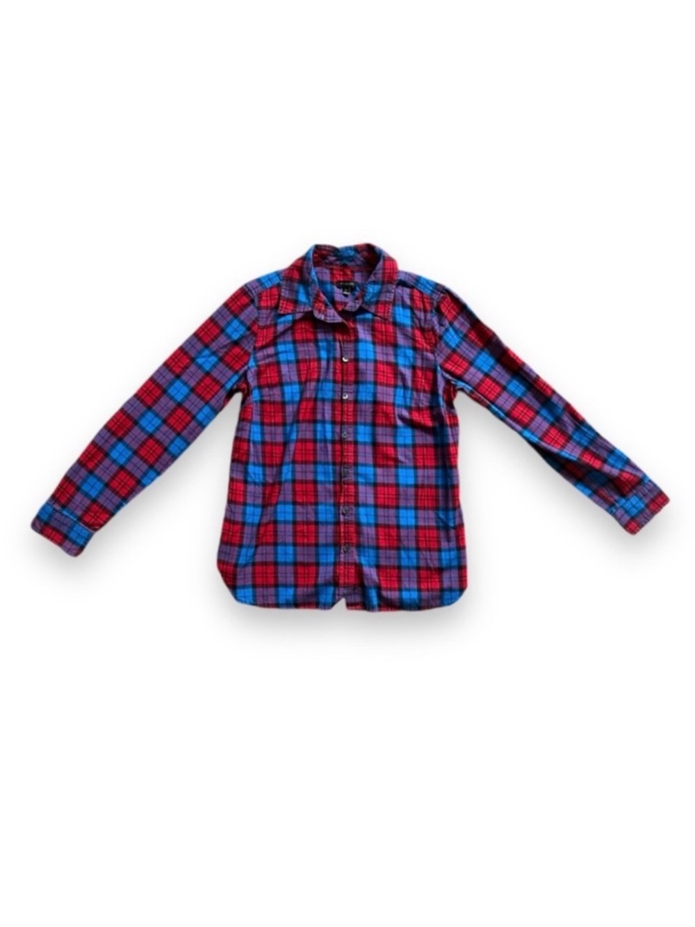 Talbots Red Blue Plaid Flannel Long Sleeve Button Down Shirt Womens Size XS Fall